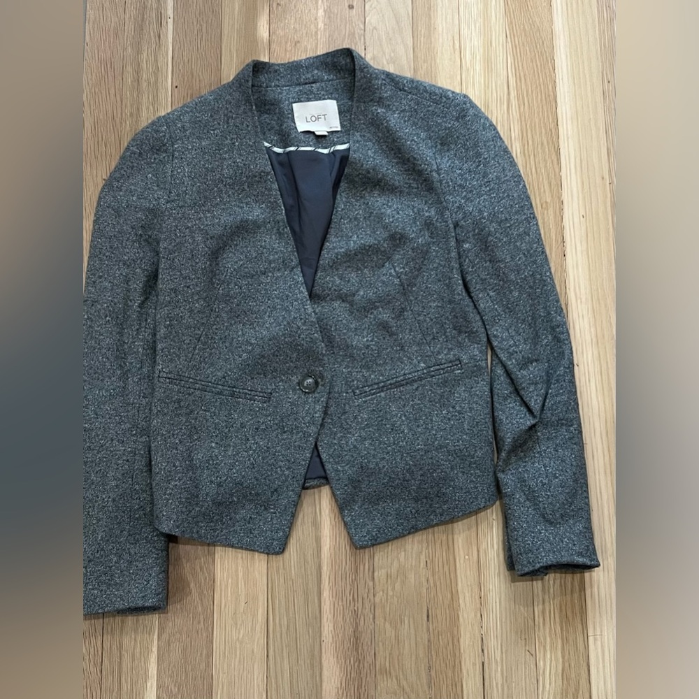 NWOT Ann Taylor LOFT Heather Grey Jersey Soft Lined Blazer Suit Jacket 0 Petite